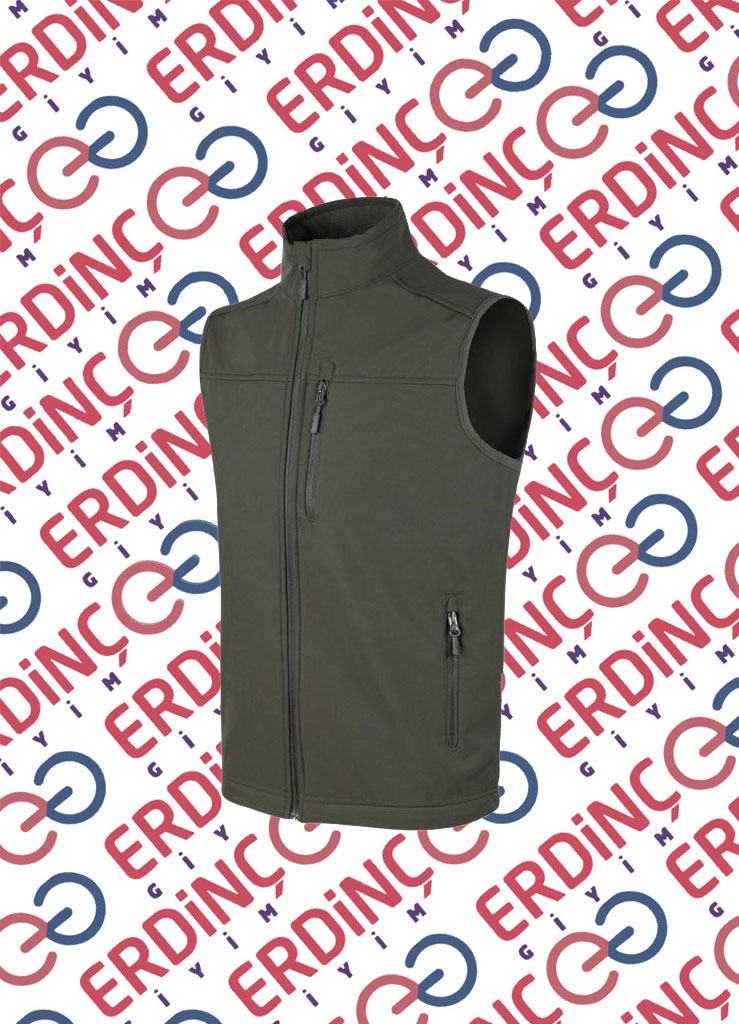 Şirket logosu baskılı softshell yelek, kurumsal kimliği güçlendiren iş kıyafeti.