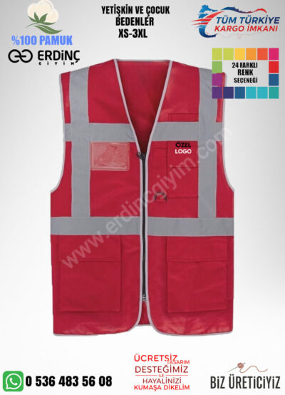 Toptan Kırmızı Mühendis Yelek