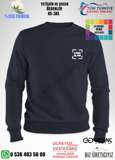 Toptan O Yaka Lacivert Renk Sweat