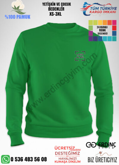 Toptan Bisiklet Yaka Sweatshirt Yeşil Renk