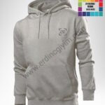 Toptan açık gri kapüşonlu sweatshirt, %100 pamuk, yüksek kaliteli DTF baskı hizmeti.