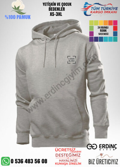 Toptan Şapkalı Gri Renk İşçi Sweat