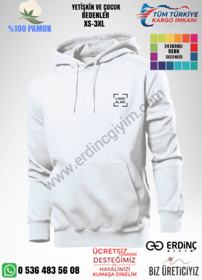 Toptan Kapüşonlu Beyaz Renk Sweat