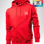 Kırmızı kapüşonlu hoodie toptan, pamuklu, personel giyimi için ücretsiz tasarım desteği.