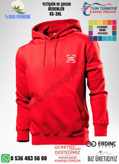 Toptan Şapkalı Kırmızı Renk Sweat