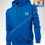 Toptan pamuklu kapüşonlu sweatshirt mavi renk erkek, ücretsiz logo baskı ve özel tasarım hizmetiyle