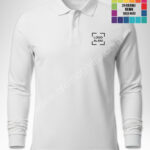 Beyaz polo yaka uzun kollu hoodie toptan, pamuklu, nakış ve dtf baskı hizmeti.