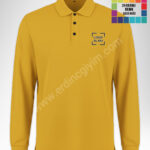 Sari polo yaka uzun kollu hoodie toptan, pamuklu, nakış ve dtf baskı hizmeti.