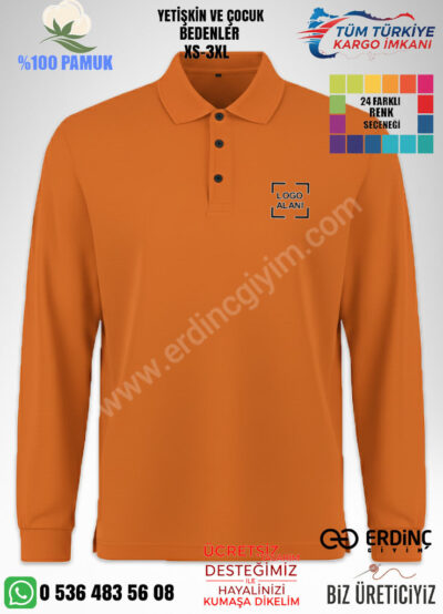 Toptan Polo Yaka Sweatshirt Turuncu Renk