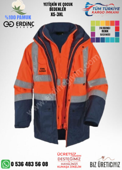 Toptan İş Montu 5+1 Turuncu Lacivert Renk