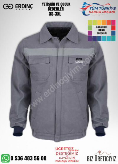 Toptan Gabardin İş Montu Gri Renk