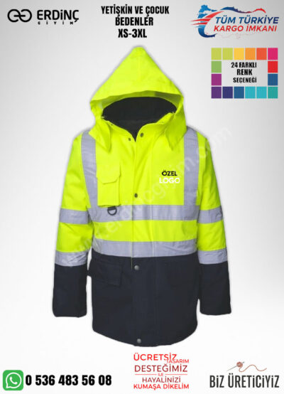 Toptan Reflektörlü İş Mont Sarı Renk