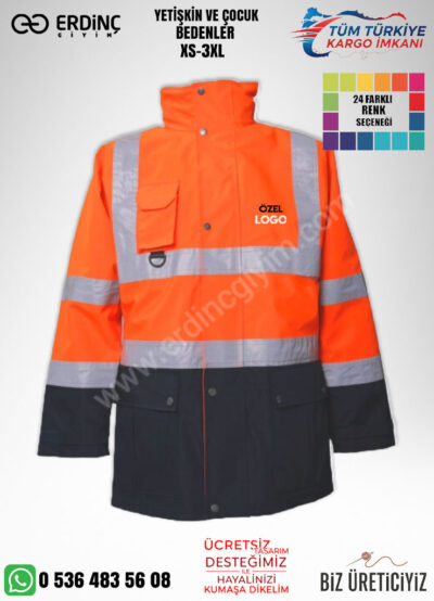 Toptan Reflektörlü İş Mont Turuncu Renk