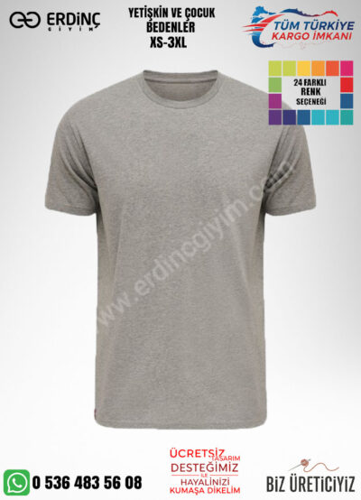 Toptan O Yaka Tişört Açık Gri Renk