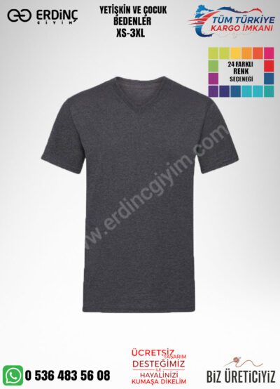 Toptan V Yaka Tişört Füme Renk