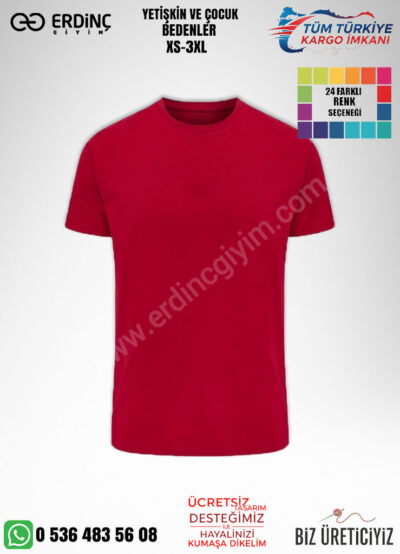 Toptan O Yaka Tişört Kırmızı Renk