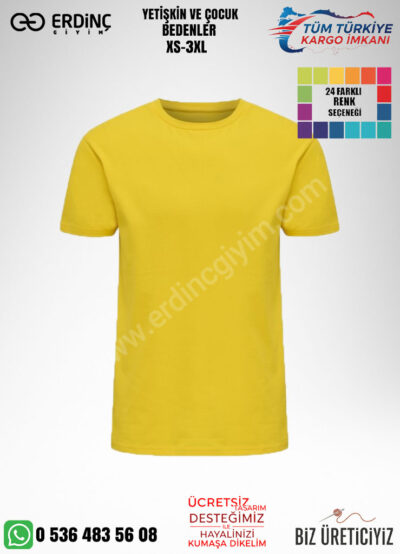 Toptan O Yaka Tişört Sarı Renk