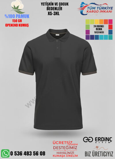 Toptan Polo Yaka Tişört Füme/Antrasit/ Koyu Gri Renk